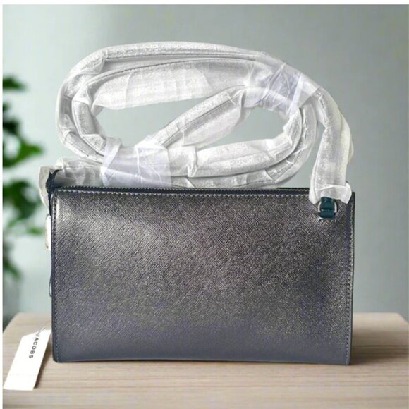 Marc Jacobs Crossbody Small Clutch Green Gray Leather Pleated Two Tone Shoulder - Picture 2 of 7